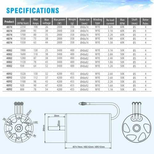 Miniatura 6 de Surpass Hobby 4074 1350KV Motor de barco RC Diseño de 4 polos Motor sin escobillas Piezas de repuesto para barco (1350kv) Adecuado para barco RC