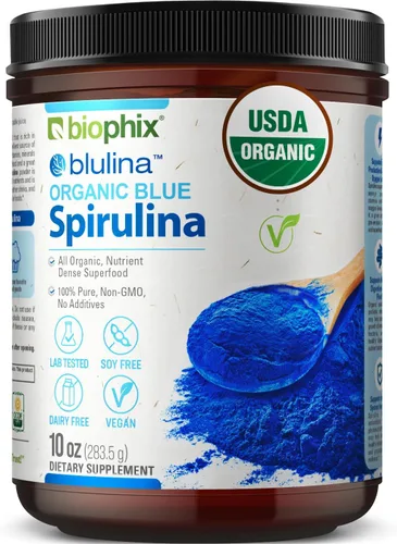 biophix Blue Spirulina en polvo orgánico Blulina 10 onzas – Algas espirulina orgánica en polvo 283 porciones – Suplemento superalimenticio –