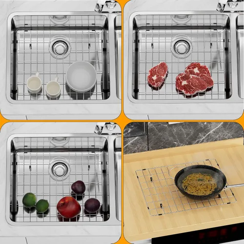 Miniatura 6 de Protectores de fregadero, Rejilla inferior del fregadero de la cocina Acero inoxidable, Rejilla de fregadero Agujero de drenaje trasero