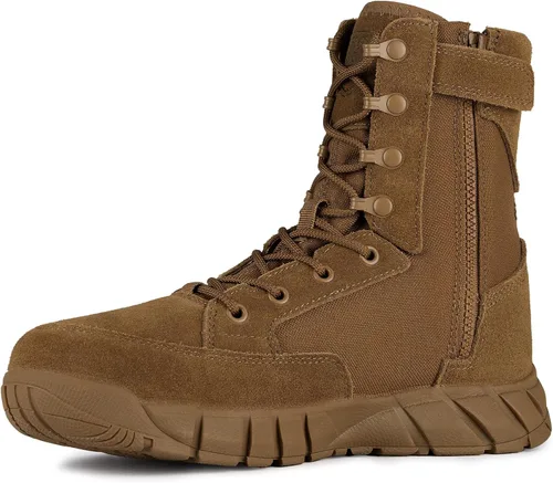 Miniatura 12 de FREE SOLDIER - Botas tácticas para hombre, botas de combate ligeras de 8 pulgadas, botas de trabajo militar de cuero de ante duradero, bota