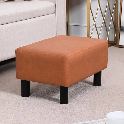 Miniatura 2 de Mini reposapiés otomano de 15.7 pulgadas, reposapiés acolchado de piel sintética con patas de madera maciza, reposapiés rectangular moderno