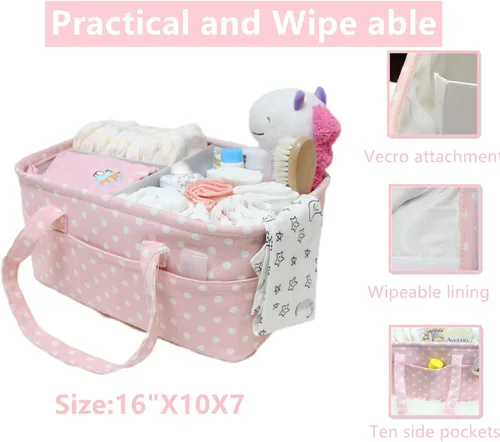 Miniatura 4 de Organizador de Pañales Rosa para Bebé Niña - Cesta Organizadora de Pañales Portátil Grande para Mesa de Cambio - Organizador de Pañales - Bolsa Tote