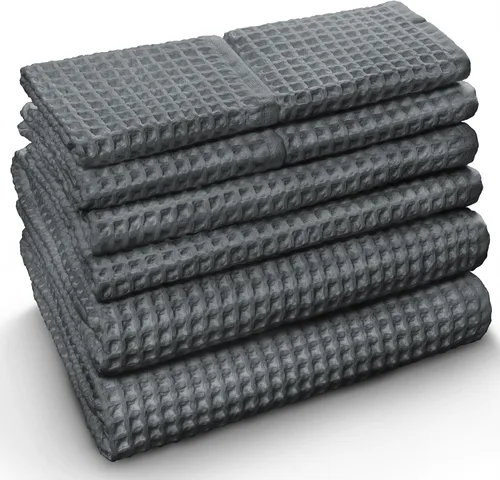 Miniatura 7 de Softerry Juego de toallas de baño europeas de tejido gofre, 100 % algodón orgánico, secado rápido, sin pelusas, finas y absorbentes, resistentes a