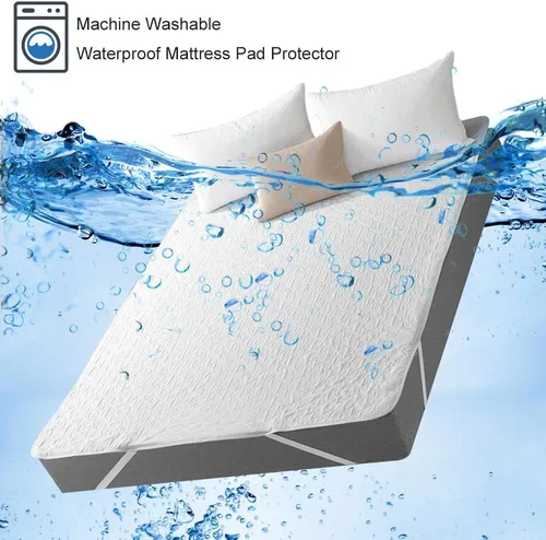 Miniatura 3 de Protector de colchón acolchado ajustable impermeable con capa de relleno altamente absorbente, 100% mezcla de algodón suave, transpirable, bolsillo