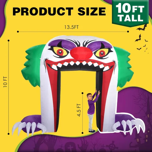 Miniatura 2 de ZPISF - Arco inflable gigante de payaso de 10 pies de Halloween, decoraciones inflables de Halloween para exteriores, decoraciones de arco