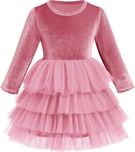 Miniatura 25 de IDOPIP Vestido tutú de terciopelo para niñas pequeñas, vestido de manga larga para princesa, Navidad, cumpleaños, fiesta, boda, vestidos de otoño e