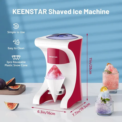 Miniatura 5 de Máquina de Conos de Nieve de Hielo Raspado con 3 Vasos de Plástico Reutilizables, Máquina de Granizados de Mesa para Conos de Nieve Caseros, Bolas