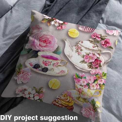 Miniatura 4 de Feelyou The Yard - Tela para tapicería de té de la tarde, tazas de té de estilo vintage, tela de tapicería floral para sillas, flores de rosas