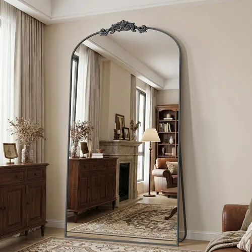 Miniatura 21 de Antok Espejo arqueado de longitud completa, espejo de piso de 71 x 28 pulgadas con tallado, espejos de cuerpo completo para decoración del hogar