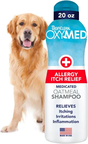 TropiClean OxyMed - Champú para perros para alergias y picazón, suave champú hidratante de avena y aloe para alergias estacionales e irritantes de
