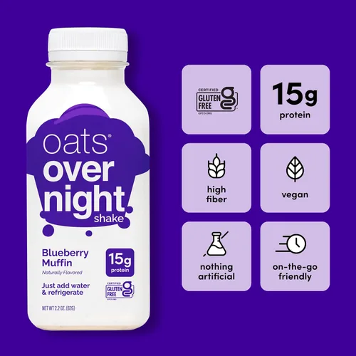 Miniatura 3 de Oats Overnight Blueberry Muffin - Avena durante la noche, batido de avena alto en proteínas (0.51 onzas de proteína), solo agrega agua, desayuno