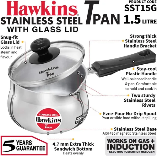 Miniatura 2 de Hawkins Tpan de acero inoxidable de 1.5L con tapa de cristal