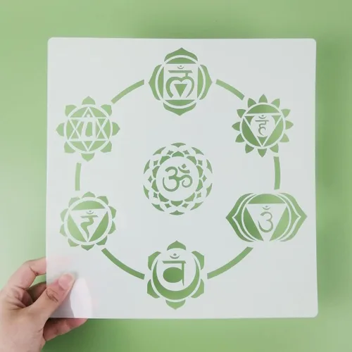 Miniatura 4 de Plantillas de geometría sagrada – 12 plantillas de yoga con Om, loto, chakra, mandala, hamsa, sol, luna símbolos para pintar sobre madera, tela
