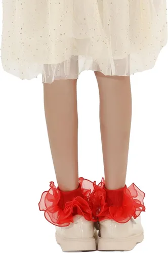 Miniatura 5 de Dicry Calcetines de doble encaje con volantes grandes para bebés y niños pequeños