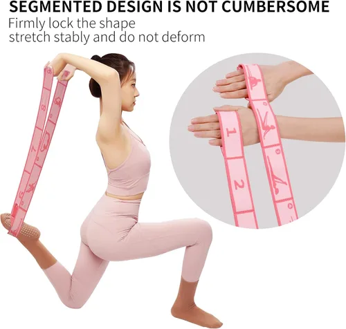 Miniatura 2 de Correa elástica para estiramiento de yoga con 9 bucles, correa elástica para ballet, pierna, cuerpo, banda elástica para terapia física, danza, Rosa
