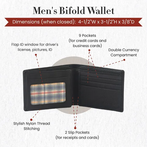 Miniatura 3 de Style n Craft Billetera plegable para hombre con solapa lateral en piel de grano completo, color negro, dimensiones (cerrada) 4-12"W X 3-12"H X 38" D