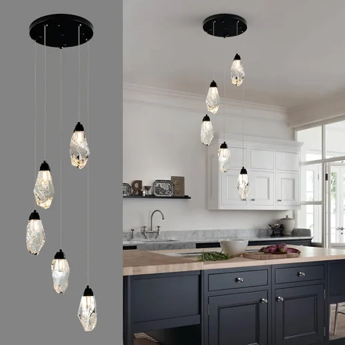 Miniatura 10 de Lámpara colgante de cristal de diamante de 1 luz, lámpara colgante mini para techo en acabado de latón cepillado dorado, lámpara colgante LED