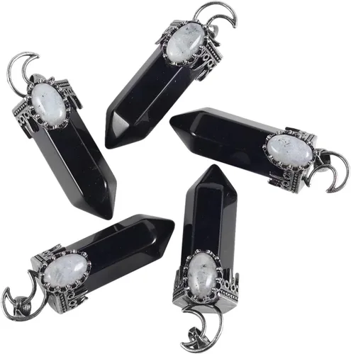 Miniatura 4 de TUMBEELLUWA Paquete de 2 collares con colgante de piedra de cristal natural con cadena para hombres y mujeres, péndulo de punta de cristal hexagonal