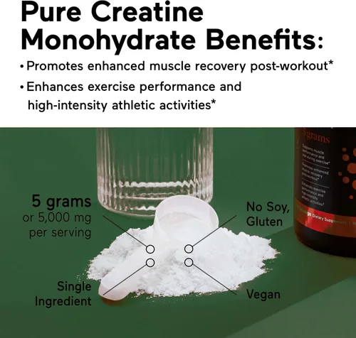 Miniatura 3 de SMARTERNUTRITION Monohidrato de creatina en polvo, 5000 mg (0.18 oz) por porción, polvo de creatina para mujeres y hombres, sin sabor, apoyo previo