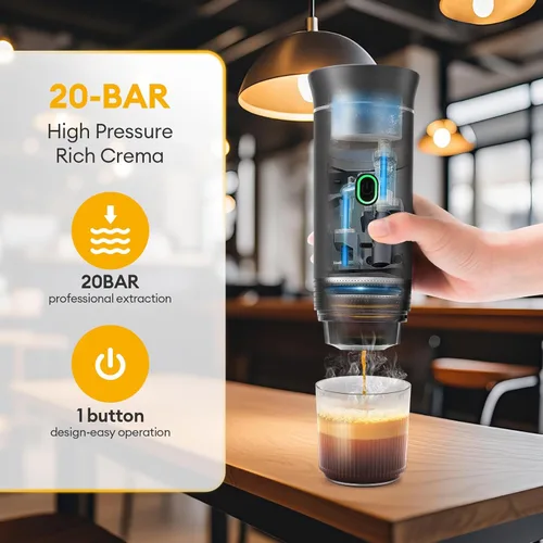 Miniatura 4 de Cafetera Portátil para Viajes, Máquina de Café Espresso de 20 Bares con USB, Cafetera de Viaje 3 en 1 con Autocalentamiento, Compatible con Café Gris