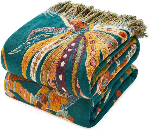 Miniatura 15 de Manta Decorativa Bohemia - Mantas Decorativas de Algodón 100% Suave y Transpirable, 50"x60" Colcha de Algodón Muselina Ligera de 4 Capas, Estampado