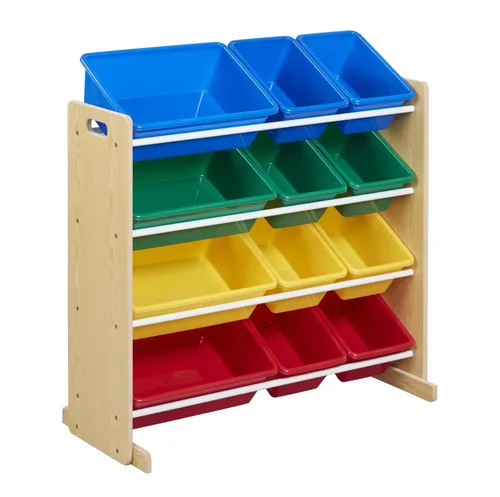 Miniatura 12 de ECR4Kids Organizador de 4 niveles con 12 cajones, para almacenamiento de juguetes, color natural oscuro/blanco
