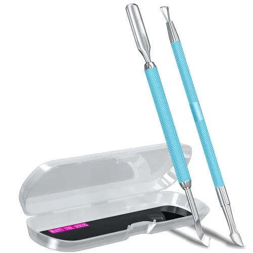 Miniatura 18 de 2 piezas de empujador y raspador de cutículas de metal (sirena azul y púrpura), cortador de uñas, herramienta raspadora de gel de acero inoxidable