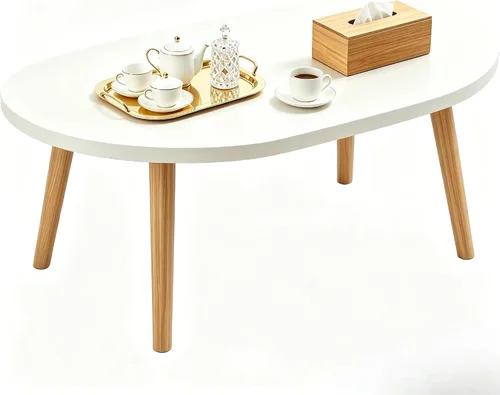 Miniatura 23 de Mesa auxiliar pequeña, mesa baja con patas de madera maciza, mesa auxiliar ovalada de 23.6 pulgadas, mesa auxiliar auxiliar de pie para sentarse