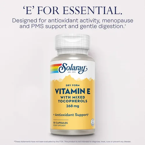 Miniatura 3 de SOLARAY Vitamina E 400 UI (268 mg), forma seca con tocoferoles mixtos Vitamina E - Suplemento antioxidante, PMS y apoyo para la menopausia