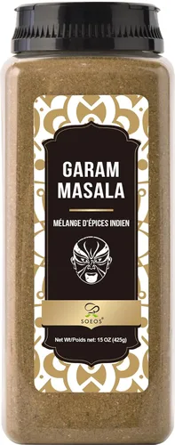 Soeos Garam Masala 12 onzas, mezcla india de 10 especias, mezcla totalmente natural, sin sal, vegano, sin colores, apto para gluten, sin OMG,