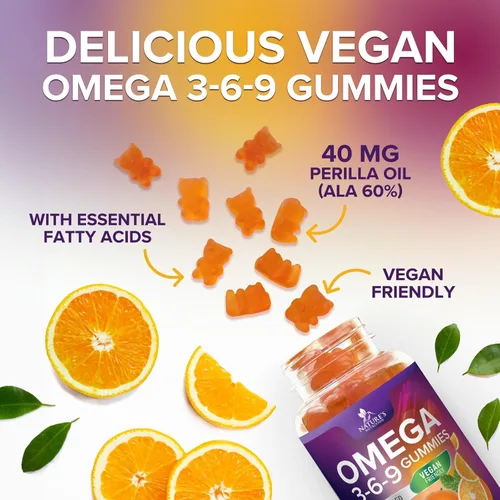 Miniatura 5 de Gomitas Omega 3 6 9 – Suplemento vegano Omega 3 Gomitas – Aceite de ácidos grasos esenciales 369 Complejo de apoyo cardíaco y apoyo cerebral