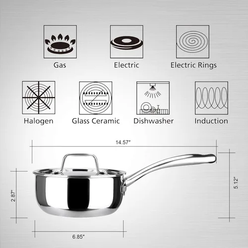 Miniatura 5 de Duxtop Cacerola Whole-Clad Tri-Capa de Acero Inoxidable con Tapa, 1.6 Cuartos, Utensilios de Cocina para Inducción