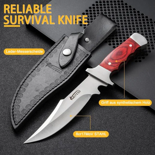 Miniatura 3 de Omesio UMF - Cuchillos de hoja fija con funda, cuchillo de caza grande de espiga completa, cuchillo de desollar, cuchillos de caza de ciervos, gran