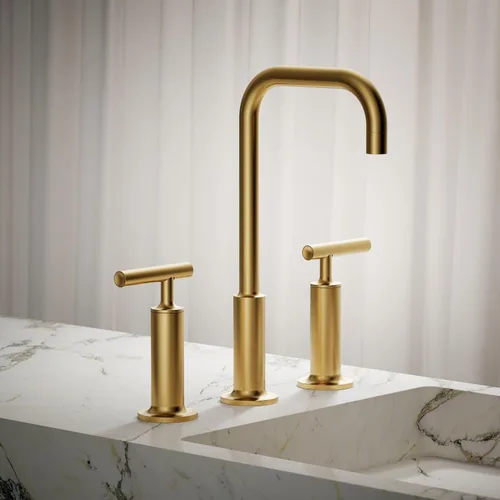Miniatura 2 de KOHLER K-14408-4-2MB Purist - Grifo de lavabo de baño generalizado, 3 agujeros, manijas de palanca alta generalizadas y boquilla de cuello de cisne