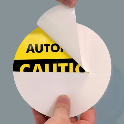 Miniatura 3 de SmartSign, calcomanía para vidrio de doble cara con leyenda "Caution: Automatic Door 2-Sided Message", círculo de 6 pulgadas de diámetro