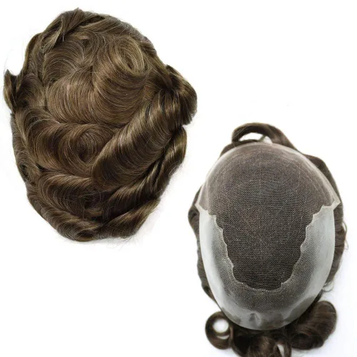 Miniatura 77 de Peluca de repuesto de cabello natural de poliuretano con encaje frontal para hombre (7x9 pulgadas, densidad de luz, 1B40# negro natural con 40% gris)