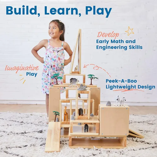 Miniatura 3 de ECR4Kids - Juego de bloques y arcos apilables de madera, juguetes Montessori, natural, 18 piezas