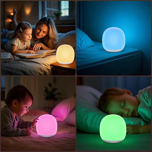 Miniatura 7 de Tyute Luz nocturna para bebé, lámpara de noche de guardería con 8 colores RGB cambiantes, luz nocturna táctil de silicona suave sin BPA