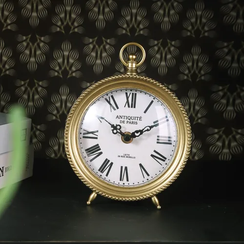 Miniatura 4 de NIKKY HOME Reloj de mesa dorado, reloj de estante y escritorio silencioso sin tictac, funciona con pilas, diseño clásico, decoración decorativa