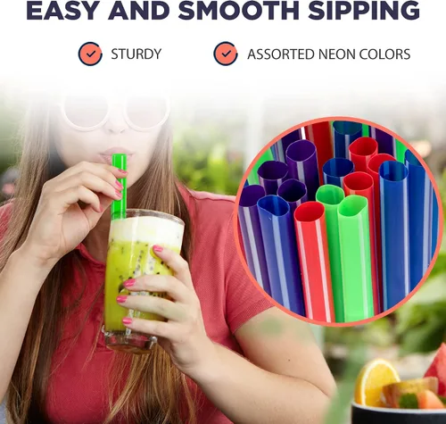 Miniatura 3 de Fit Meal Prep Paquete de 100 popotes desechables de plástico coloridos para batidos de 8 pulgadas, sin BPA, envueltas individualmente para batidos