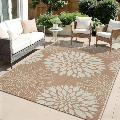 Miniatura 13 de Ileading Alfombra impermeable para exteriores de 5 x 8 pies, reversible, de paja de plástico, portátil, para interiores y exteriores, caravana