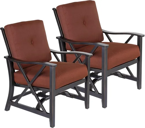 Juego de 2 mecedoras para patio, juego de bistró al aire libre, serie Haywood de aluminio con respaldo en X, silla de resorte de movimiento