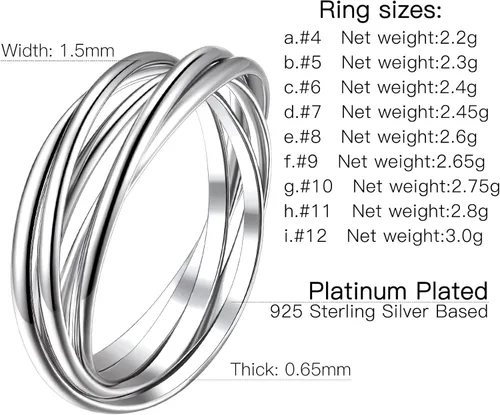 Miniatura 7 de Suplight Anillos entrelazados de plata de ley para mujer, anillo simple para ansiedad, anillos de polvo de estrellas lisos, anillo apilable