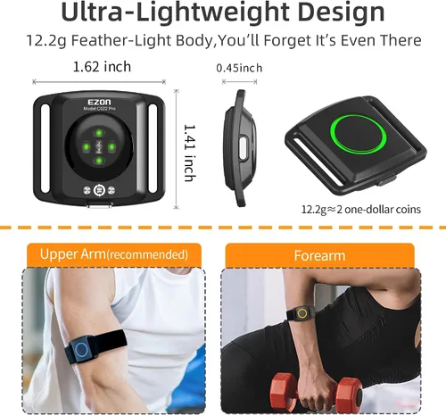Miniatura 7 de EZON C022Pro - Brazalete con monitor de frecuencia cardíaca con ANT+ y Bluetooth, luces indicadoras LED de zona HR, impermeable 3ATM, correa
