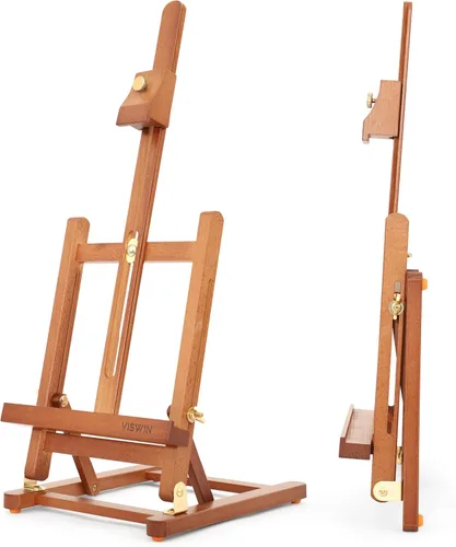 Miniatura 7 de VISWIN Caballete de mesa con marco en H de 25 pulgadas para pintar, caballete de mesa de madera de haya ajustable, caballete de arte portátil