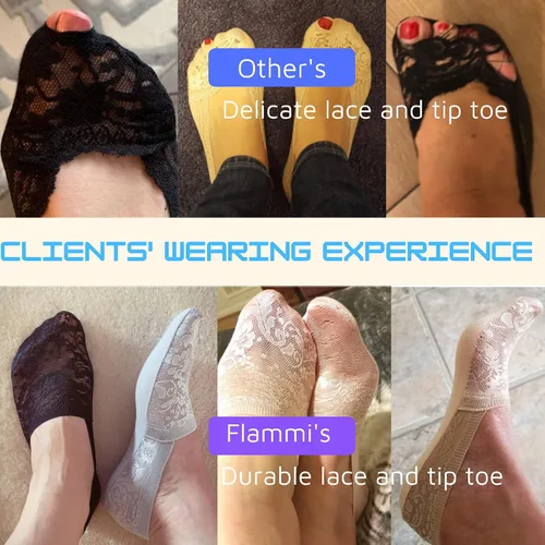 Miniatura 5 de Flammi - 4 pares de calcetines de encaje para mujer, antideslizantes, con parte inferior de algodón