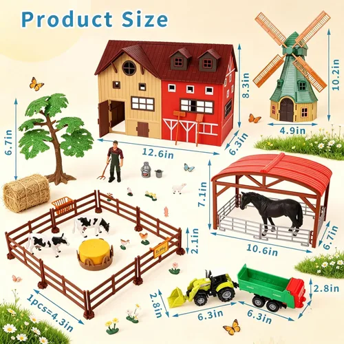 Miniatura 5 de Peagprav Figuras de Animales de Granja Juguetes - Set de Juguetes de 140 Piezas Juguete de Granero Caballo Establo Tractor Remolque Molino de Viento