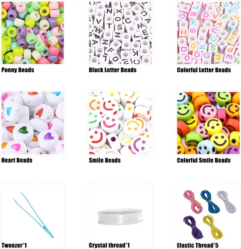 Miniatura 3 de LIS HEGENSA Kits de Abalorios de Manualidades DIY de 28 Colores Regalos para Niñas, 1200 PIEZAS Cuentas Pony Kits para Hacer Pulseras con Cuentas
