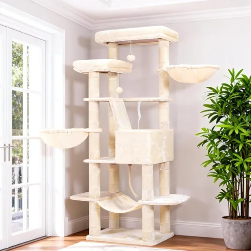 Heybly Árbol para Gatos, Torre para Gatos Multinivel de 68 Pulgadas para Gatos de Interior, Condominio para Gatos con 2 Perchas de Felpa Ensanchadas