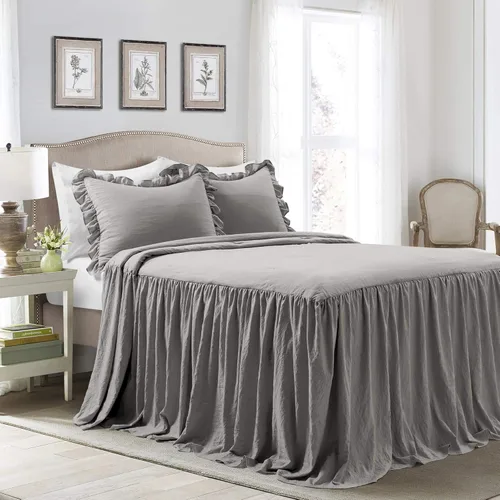 Miniatura 16 de Lush Decor Juego de colcha con falda de volantes - Juego de ropa de cama de granja de 3 piezas de lujo - Detalle elegante de volantes - Estilo Blanco